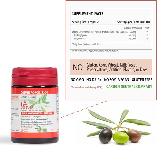 Vista 3 de Cápsulas de extracto de hoja de olivo orgánico Olivie Force/Rich Suplemento de polifenol antioxidante para adultos Suplemento de apoyo