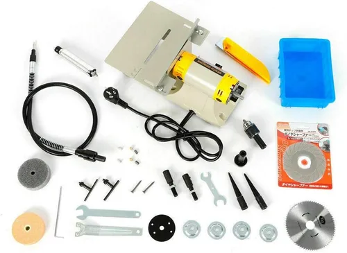 Vista 4 de Máquina de pulir de gemas de joyería 110 V 350 W Gema joyería de banco de roca Torno Sierra de roca Pulidor lapidario Buffer Mini Sierra de mesa DIY