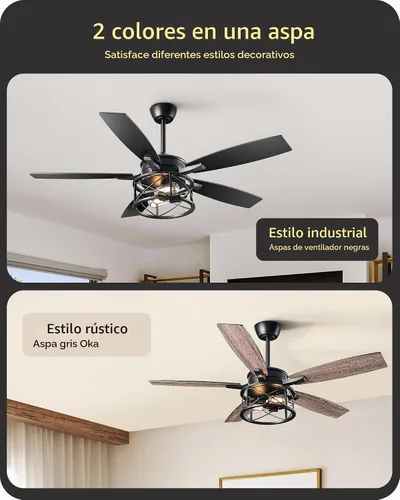 Vista 7 de EDISHINE - Ventilador de techo de granja negro de 42 pulgadas con luces, control remoto, regulable, 6 velocidades, 5 aspas de madera, motor