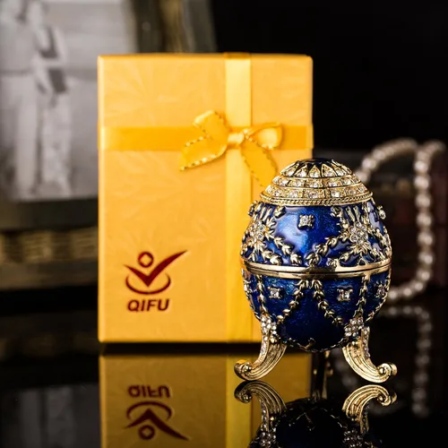 Vista 7 de QIFU Pintado a mano esmaltado estilo huevo Faberge decorativo esmalte baratija caja con bisagras regalo único para la decoración del hogar