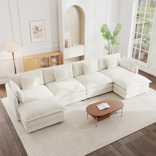 Vista 16 de mikibama - Sofá seccional modular, sofá en forma de L de 76.4 pulgadas para sala de estar, sofá cama cómodo tipo nube con otomano móvil, combinación