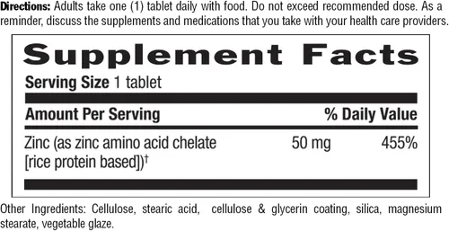 Vista 6 de Country Life Zinc 50 mg, quelato de aminoácidos, 100 tabletas, certificado sin gluten, certificado vegano, verificado sin OMG