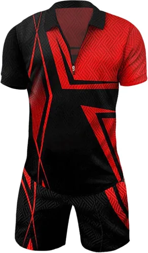 Vista 3 de Conjunto corto de 2 piezas para hombre, conjunto deportivo de verano de manga corta, polo y pantalones cortos, conjunto casual y elegante para correr