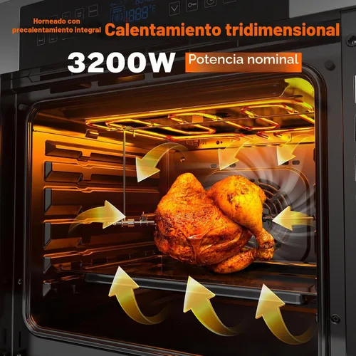 Vista 3 de Empava Horno eléctrico de pared individual integrado de 24 pulgadas con convección y asador, 10 modos de cocción, control táctil de pantalla, acero