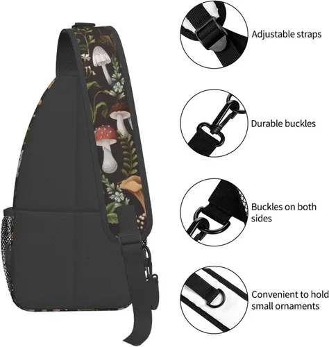 Vista 5 de Mochila cruzada de hongos para mujeres y hombres, bolsa de pecho para senderismo, camping, ciclismo, viajes, senderismo, ciclismo, Diseño de hongo