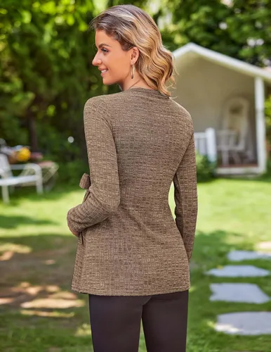 Vista 5 de Ekouaer Camisas de maternidad de manga larga para mujer, blusas casuales de punto acanalado para embarazadas, tallas S-XXL