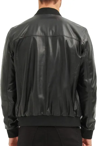 Vista 7 de Chaqueta Bomber de piel de cordero genuina para hombre - Negro