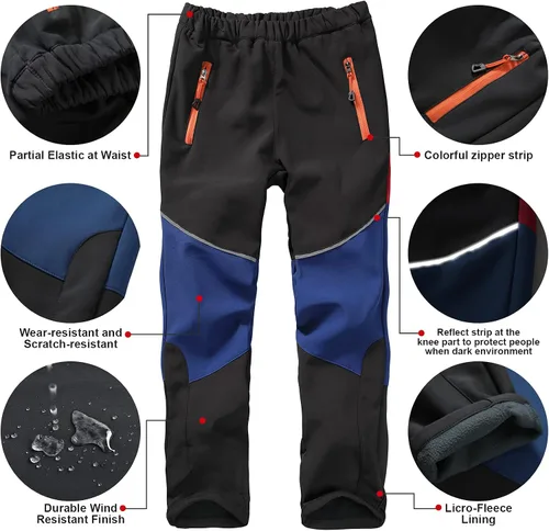 Vista 4 de Toomett Pantalones cargo de nieve para niños, niñas y niños al aire libre con forro polar suave Shell senderismo pesca esquí pantalones aislados