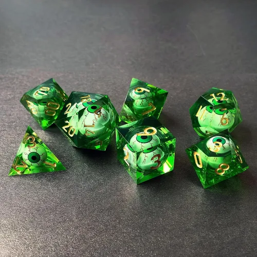 Vista 12 de BESCON - Juego de dados poliédricos con núcleo líquido con bordes afilados, dados poliédricos con borde de afeitar con globo ocular rodante