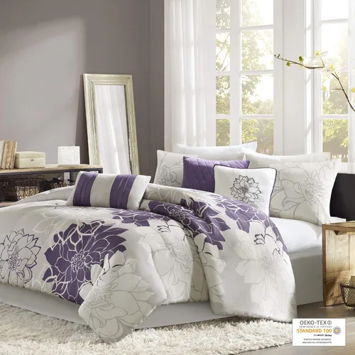 Vista 2 de Madison Park Lola - Juego de edredón de algodón satén, diseño casual de medallón floral, ropa de cama de relleno alternativo al plumón para todas