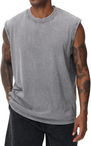 Vista 15 de Camisetas sin mangas de algodón para hombre, corte muscular, gimnasio, correr, playa, ajuste holgado