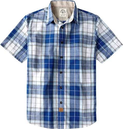 Vista 34 de Dubinik® Camisas de manga corta con botones para hombre, 100% algodón, a cuadros, camisas casuales con bolsillo