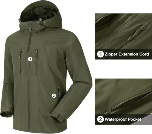 Vista 5 de CAMEL CROWN Chaqueta impermeable para hombre, cortavientos con capucha, para senderismo, escalada, viajes