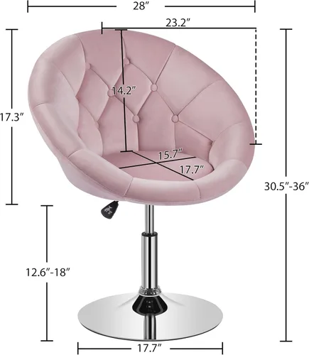 Vista 2 de Yaheetech - Silla de tocador para sala de estar, de terciopelo, con respaldo redondo y tapizado, giratoria, con estructura de cromo, altura Rosa