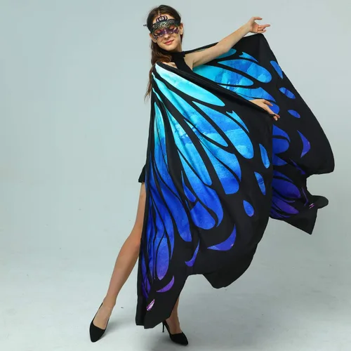Vista 4 de Disfraz de alas de mariposa para mujer, tela con estampado de doble cara, para Halloweenfiesta