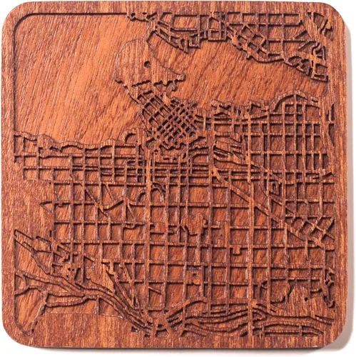 Vista 53 de Posavasos Amsterdam Map by O3 Design Studio, 1 pieza, posavasos de madera Sapele con mapa de la ciudad, hecho a mano, varias ciudades opcionales