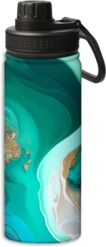 Vista 24 de Conjunto de botella de agua de acero inoxidable de 18 onzas con patrón de símbolos científicos, botella de agua deportiva aislada al vacío, doble