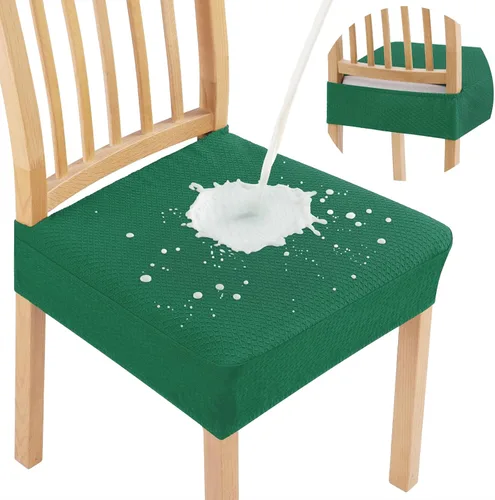 Vista 26 de Smiry Juego de 2 fundas de asiento impermeables para sillas de comedor, tela jacquard elástica, extraíble y lavable, fundas protectoras de asiento