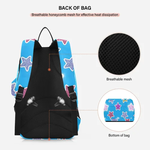 Vista 4 de Mochila de tenis para mujeres y hombres, transpirable, con purpurina falsa, con diseño de estrella de dibujos animados, bolsa de tenis azul