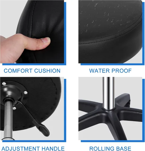 Vista 5 de SUPER DEAL Taburetes giratorios sillas giratorias masaje facial spa salón bar taburete ajustable hidráulica silla rodante, color negro