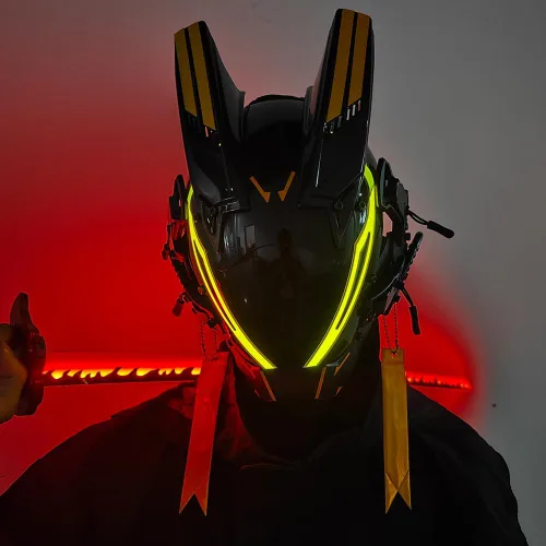 Vista 2 de Máscara punk para hombres, máscara LED para mujer, tecnología punk futurista, cosplay, Halloween, fiesta, festival de música, accesorios