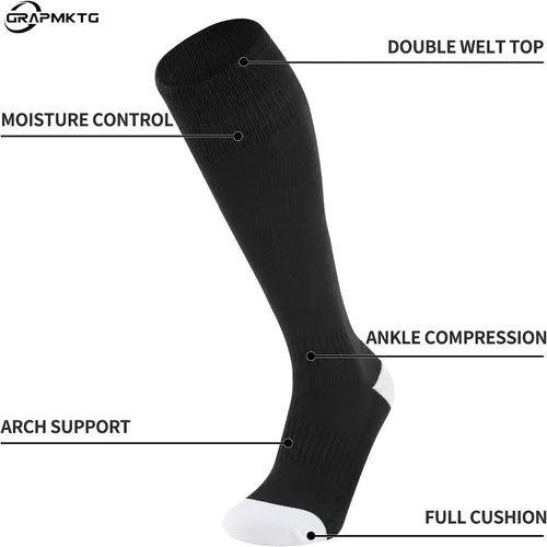 Vista 5 de GRAPMKTG 3 pares de calcetines de fútbol de fútbol para jóvenes, calcetines de béisbol y sóftbol para mujeres y hombres y niñas