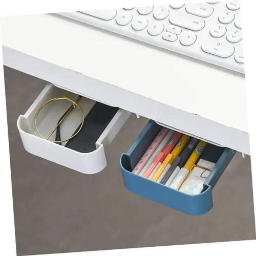 Vista 7 de EXCEART Caja de almacenamiento de artículos de papelería, organizador de escritorio oculto, estuche adhesivo para bolígrafos debajo del escritorio