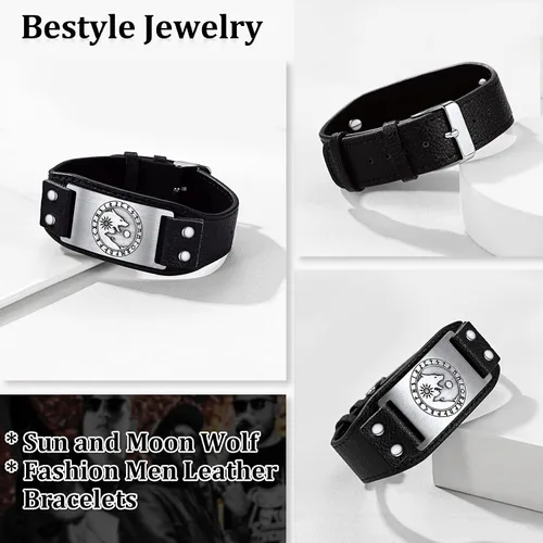 Vista 5 de Bestyle Pulseras de cuentas de acero inoxidable trenzadas de cuero genuino de alta calidad para hombres y niños, pulseras de moda para hombre