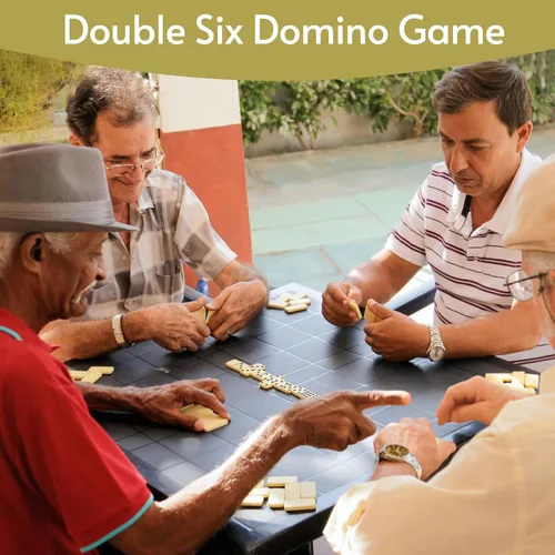 Vista 7 de Doreimi Juego de Dominó Doble 6 para Adultos con 4 Estanterías de Madera y 28 Azulejos Juego de Dominó de Viaje Juego de Mesa Clásico para Noche
