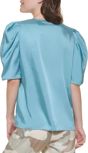 Vista 4 de DKNY Top deportivo con cuello en V pulido para mujer
