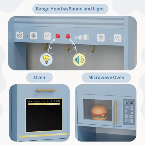 Vista 4 de MAMIZO Cocina de juego de madera para niños, juego de cocina de juguete para niños, juego de cocina interactivo grande con 6 utensilios de cocina