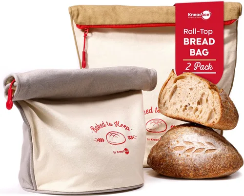 Vista 10 de KNEADACE Bolsas de Pan Reutilizables para Pan Casero - Elegante Almacenamiento de Pan de Masa Madre con Diseño de Tapa Enrollable, 100% Algodón
