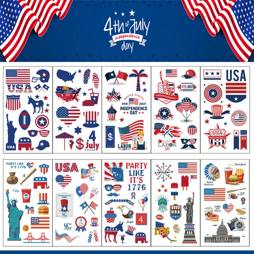 Vista 7 de Hying 10 tatuajes patrióticos del 4 de julio temporales para niños y adultos, bandera estadounidense, patrióticos temporales para decoración del 4