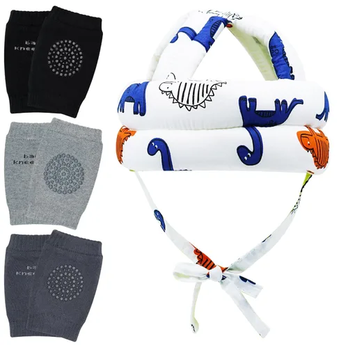 Vista 10 de Protector de cabeza de bebé y rodilleras para bebé, 3 pares de protectores para niños pequeños, cojín de algodón suave, capucha de seguridad Coche