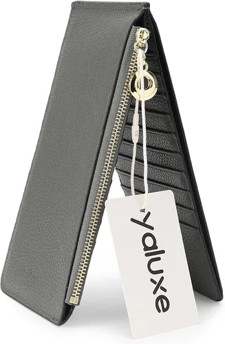 Vista 8 de Yaluxe- Cartera para mujer con bloqueo RFID, de cuero genuino, multiorganizador de tarjetas con bolsillo con zíper, L