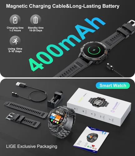 Vista 7 de SUNKTA Reloj inteligente militar para hombres (responder/realizar llamadas), 100 modos deportivos, reloj de fitness impermeable 5 ATM con monitor