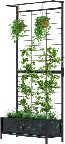 Vista 8 de Zhongma Macetero de metal con enrejado elevado con enrejado para plantas trepadoras de vid y flores (12.8 x 35.43 x 74 pulgadas), pantalla