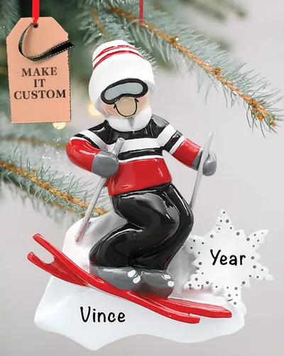 Vista 10 de Adorno de esquí personalizado 2026 Adornos de Navidad deportivos grabados con láser para árbol Regalo de recuerdo personalizado de esquiador