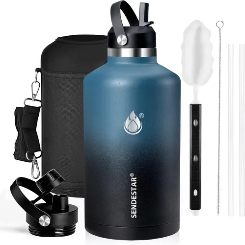 Vista 39 de SENDESTAR Botella de agua aislada de 24 onzas, boca ancha, botella de agua de 24 onzas con tapa con popote, tapa de boquilla, acero inoxidable