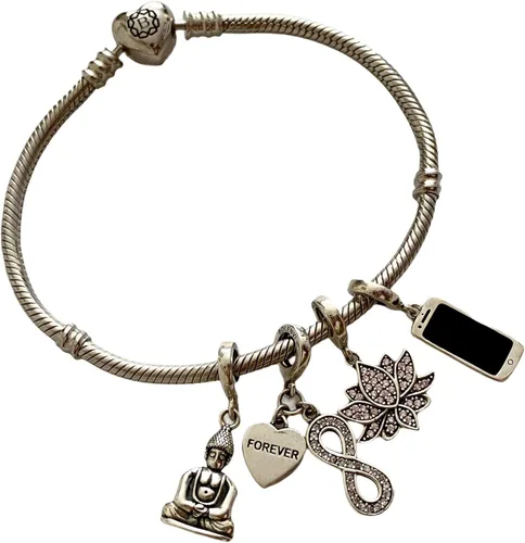 Vista 2 de BOLENVI Colgante de plata de ley 925 con colgante de loto rosa para yoga yogui budismo para pandora y pulseras o collares similares Plata esterlina