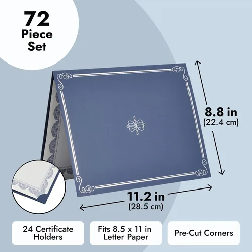 Vista 3 de Sustainable Greetings Kit de soporte para certificados, azul marino, cartulina de certificado de 300GSM, 24 soportes, 24 papeles y 24 sellos