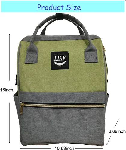 Vista 4 de LIKE Mochila ligera resistente al agua casual para trabajo, compras, viajes, Verde, Classic