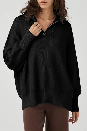 Vista 7 de PRETTYGARDEN Suéter de otoño de gran tamaño para mujer, casual, manga larga, con cremallera, cuello