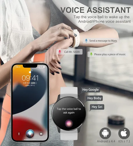 Vista 4 de Reloj inteligente para mujeres y hombres, rastreador de llamadas Bluetooth para teléfonos Android e iOS, reloj inteligente impermeable con pantalla