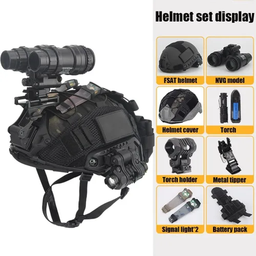 Vista 2 de CS - Juego de paintball para exteriores, casco táctico de camuflaje rápido, binocular, dispositivo de visión nocturna, modelo de antorcha