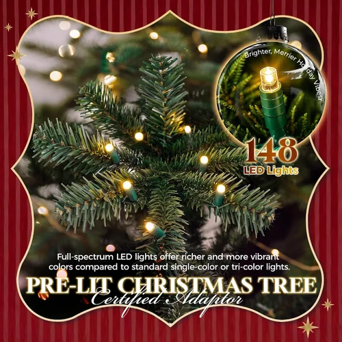 Vista 6 de HOLLO STAR Árbol de Navidad preiluminado de 4.5 pies, luces RGBW, control Árbol de Navidad artificial con 148 luces LED, 330 puntas de rama, base
