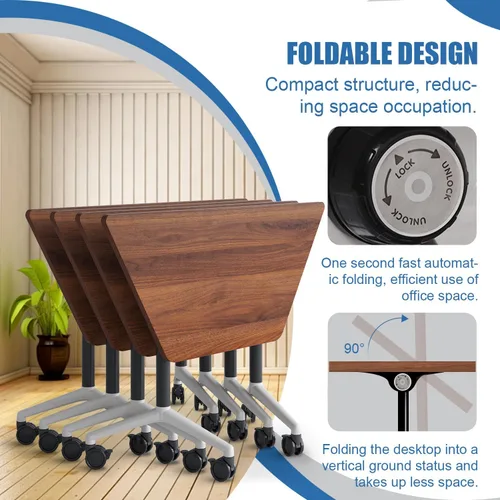 Vista 3 de 47.2" Folding Trapezoidal Conference Table with Wheels (4,Walnut)