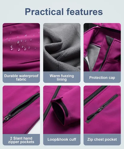 Vista 6 de CREATMO US Chaqueta táctica ligera impermeable larga Softshell con forro polar cortavientos para mujer