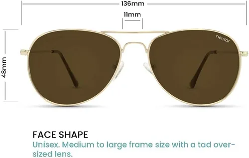 Vista 5 de NECTAR Kitty Hawk Polarized Aviator Sunglasses for Men & Women - Metal Frame, 100% UV Protection, Hydrophobic Coating Marco de metal dorado - Lente
