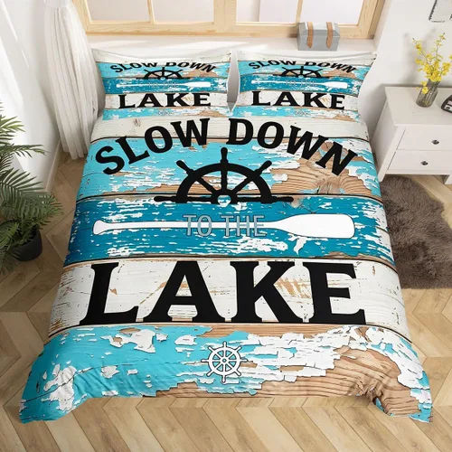 Vista 15 de Erosebridal Lake House Twin Bed Set for Boys Girls Kids, Blue and Beige Lakehouse 2Pcs Duvet Cover with Zipper, Rustic Farmhouse Bedding Sets